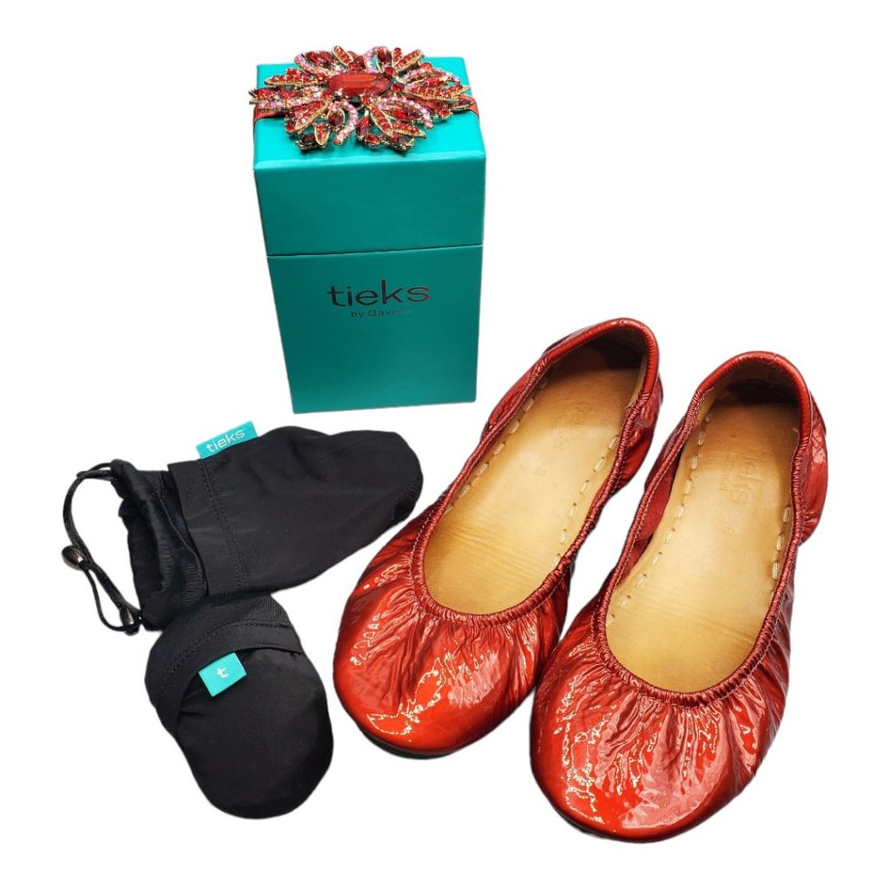 Tieks Red Diamond Patent Leather Ballet Flats sz 9 Limited Edition